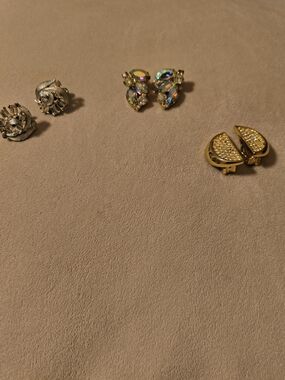 Vintage Gold Crystal Clip-On Earrings with Aurora Borealis Accents